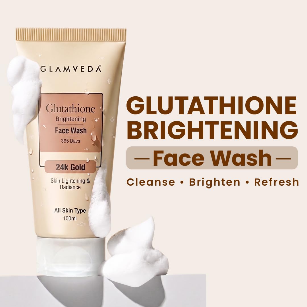 Glamveda Glutathione 24k Gold Face Wash Lightens skin tone, Dark spots & Hyperpigmentation | Glow Booster | For All Skin Types