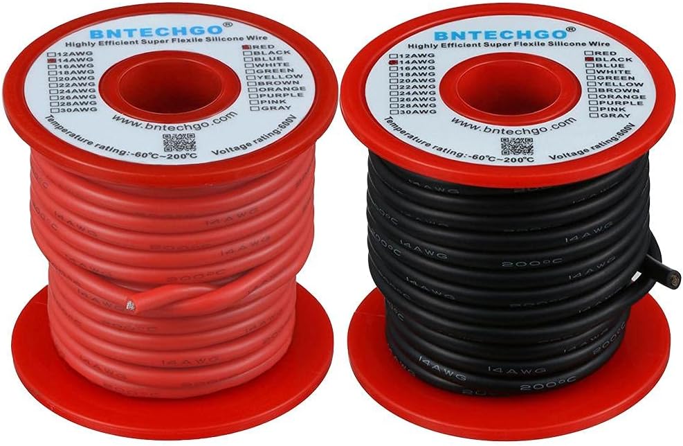 BNTECHGO 14 Gauge Silicone Wire Spool red and Black Each 25ft Flexible 14 AWG Stranded Tinned Copper Wire