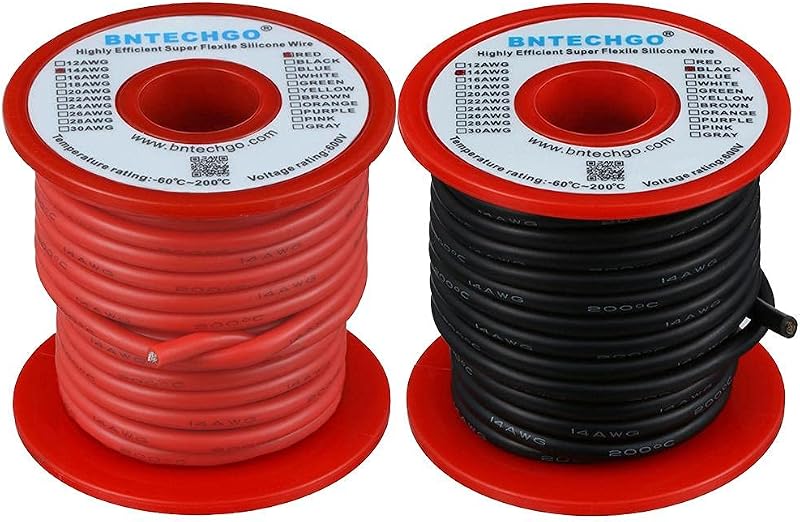 BNTECHGO 14 AWG Silicone Wire Red Black 25ft Stranded Tinned Copper Wire | Flexible 14 Gauge Stranded Wire Silicone Rubber Insulation For RC Models, Drone, Robot, Battery, EV Charger, 3D Printer, DIY