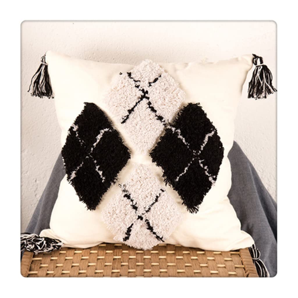 MFJGHU Geometric Tassels Cushion Cover Tuft Woven Pillowcase White Black Pillow Home Sofa Decoration 45x45cm(Style C)