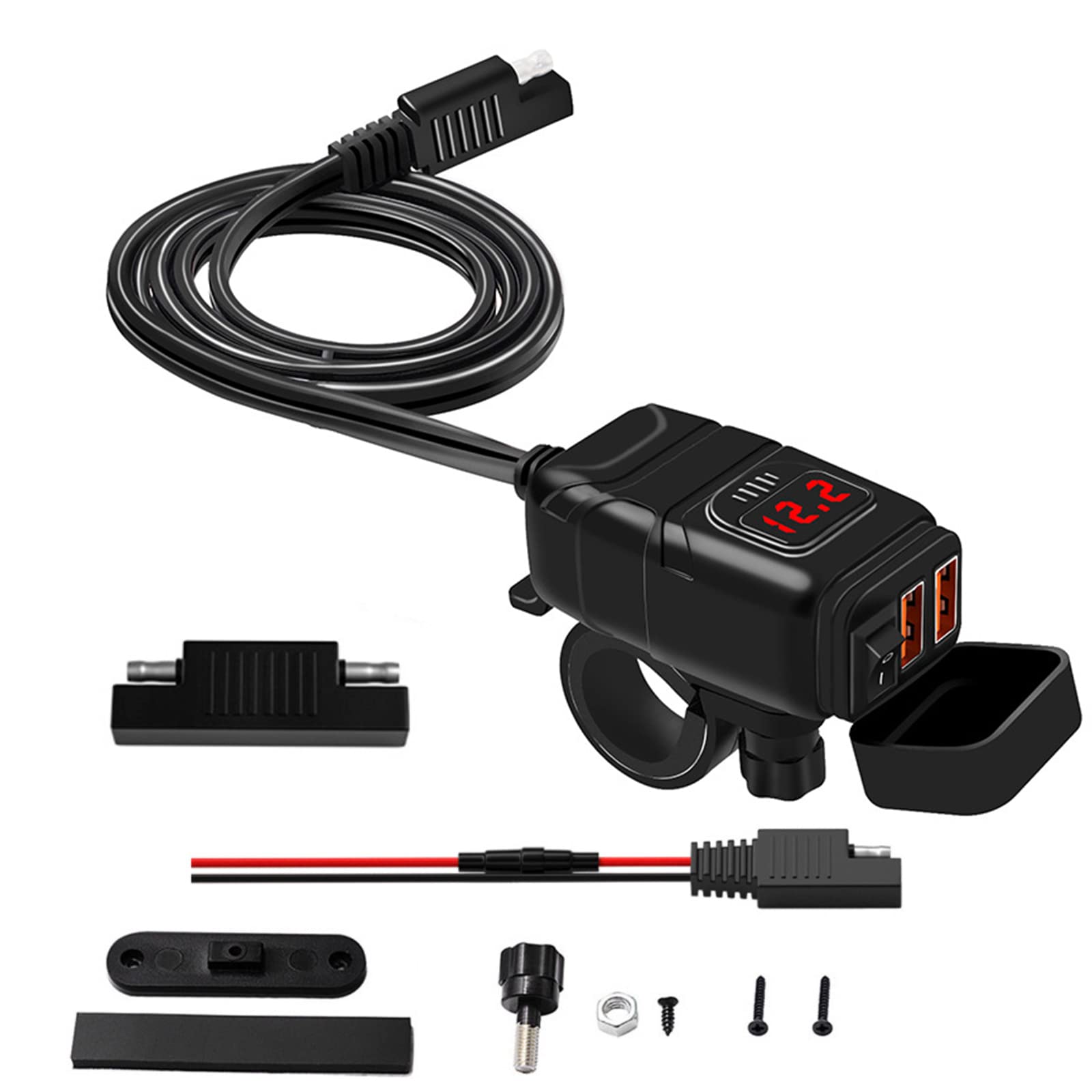 Motorbike QC 3.0 Dual USB Phone GPS LED Fast Charger Adapter Voltmeter Accessory