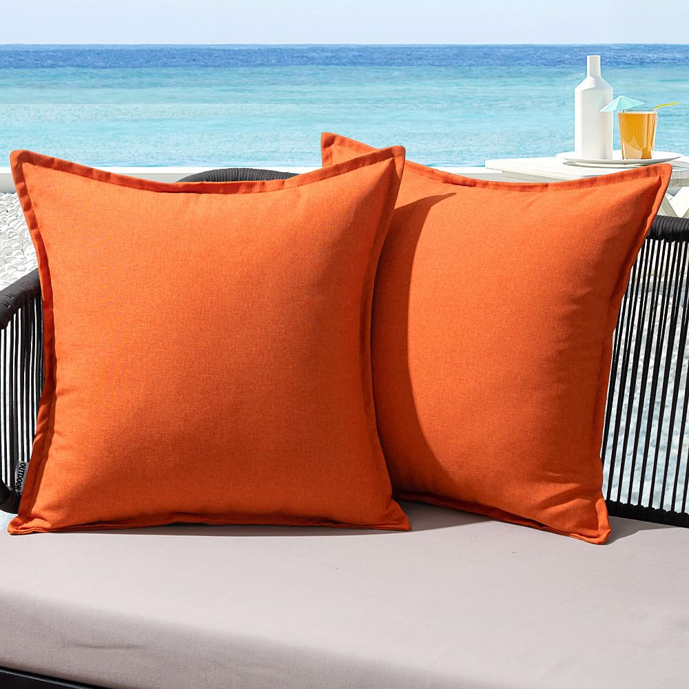 MIULEE Outdoor Kissen Wetterfest Kissenbezug Wasserdichter Dekorative Kissenbezüge Leinen-Optik Sofakissen Dekokissen für Garten Sofa Couch Wohnzimmer Schlafzimmer 2er Set 45x45cm Orange