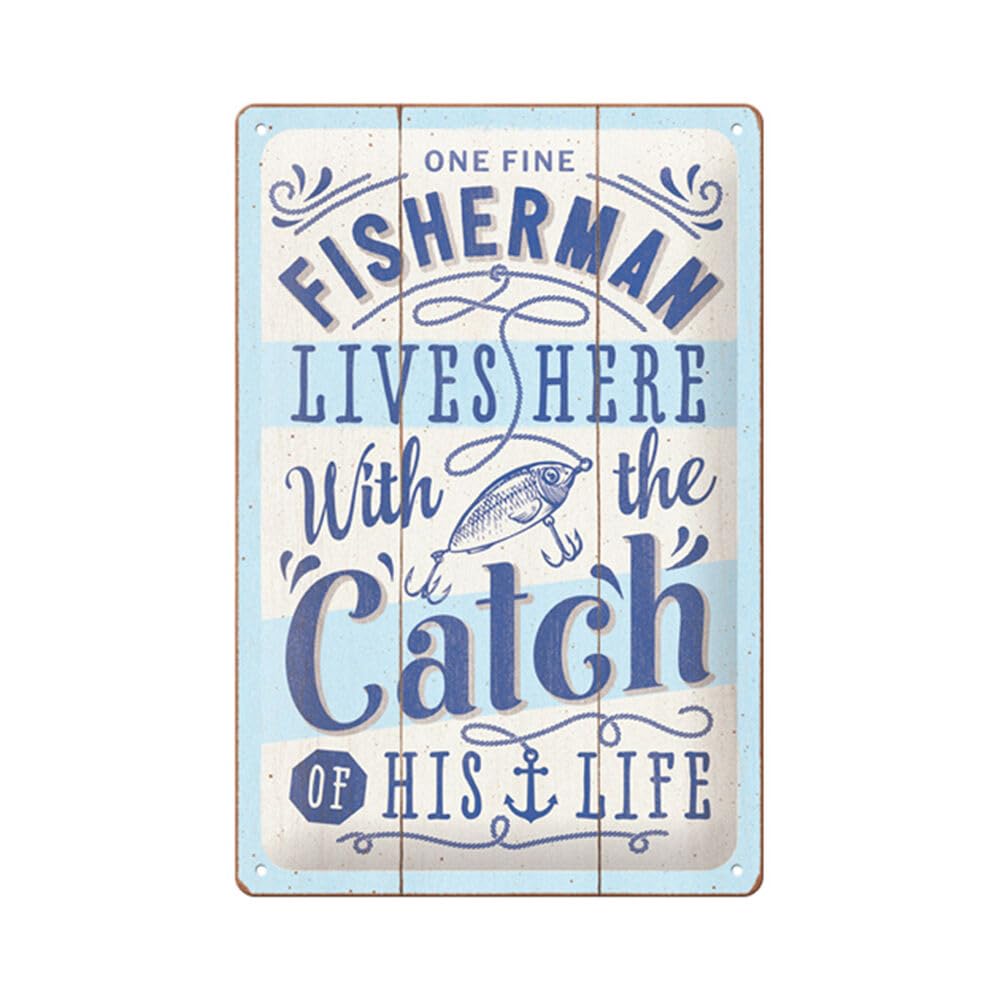 Nostalgic-Art Vintage Design For Wall Decoration Retro Tin Sign, 7.9" X 11.8", Fisherman Catch – Gift Idea For Fishing Fans, Made Of Metal,