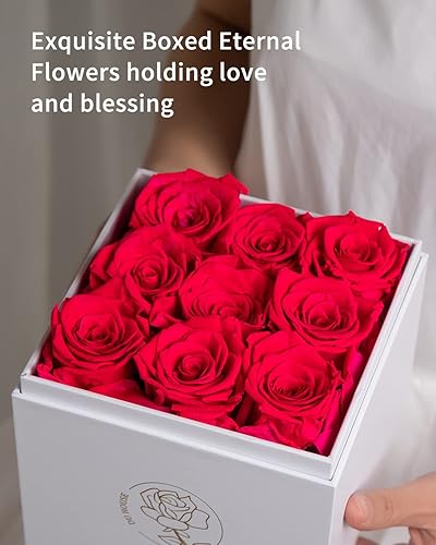 Miniatura 2 de DuHouse 9 rosas preservadas en caja acrílica flores eternas que duran 4 años regalos para novia esposa mamá mujer día de San Valentín aniversario