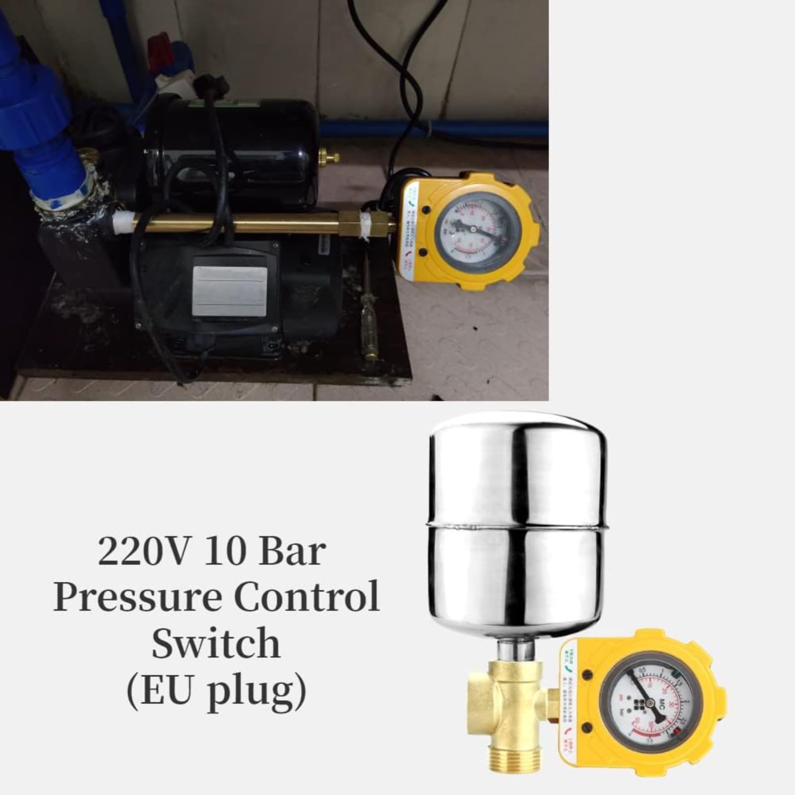 Regulador de Presión Para Bomba de Agua, Presostato Electrónico Ajustable, 220V Interruptor de control de presión a 10 bares para bomba sumergible de chorro profundo con cebado automático