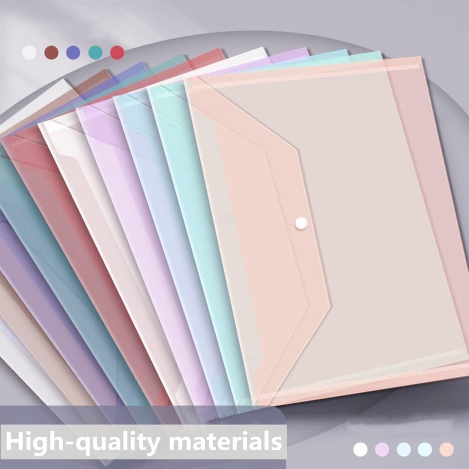 cartelle in plastica Confezione da 20 buste trasparenti in plastica A4 con chiusura a bottone automatico, cartelle impermeabili, organizer formato lettera for scuola, ufficio, casa cartelle