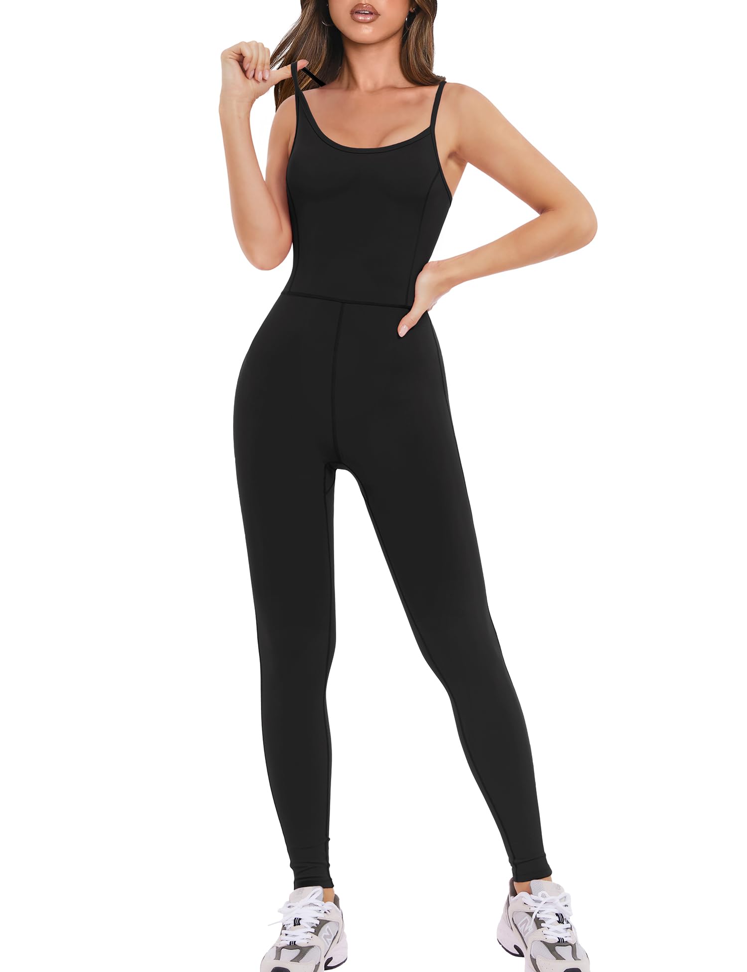 Annebouti One Piece Jumpsuits for Women Workout Yoga Athletic Full Length Leggings Active Onesie Rompers Cute Spring Petite Sleeveless Unitard Playsuit Black S