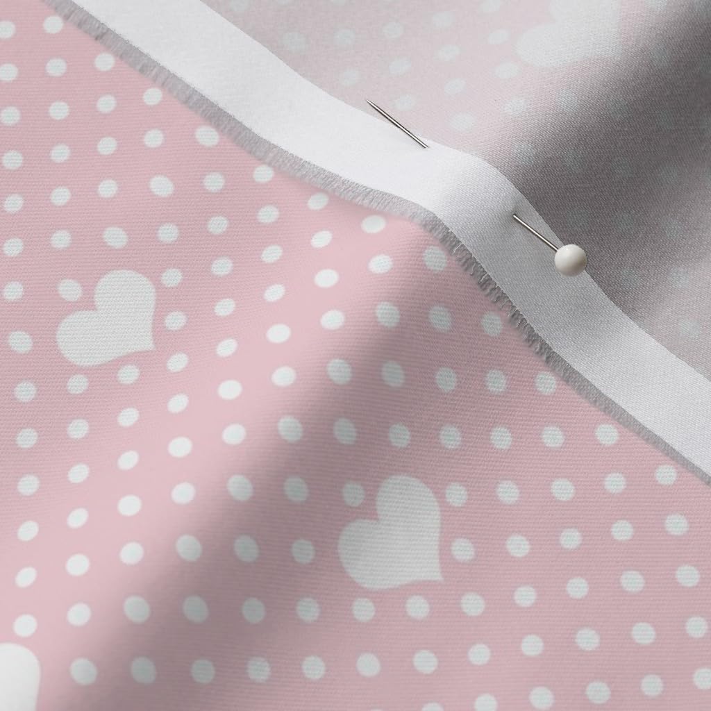Spoonflower Fabric - Polka Dots Heart Rose Pink Nursery Printed on Organic Cotton Sateen Fabric by The Yard - Sewing Quilting Apparel Home Decor