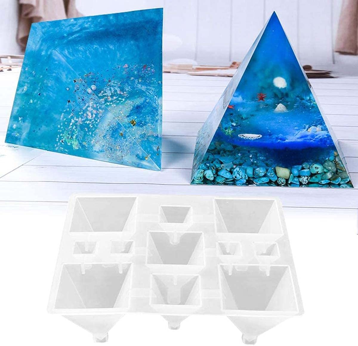 KASTWAVE Resin Silicone Casting Molds Crystal Pyramid Epoxy Resin Molds Jewelry Box Molds for Resin Casting, Jewelry Making, Aromatherapy Candle Making 11-Slot