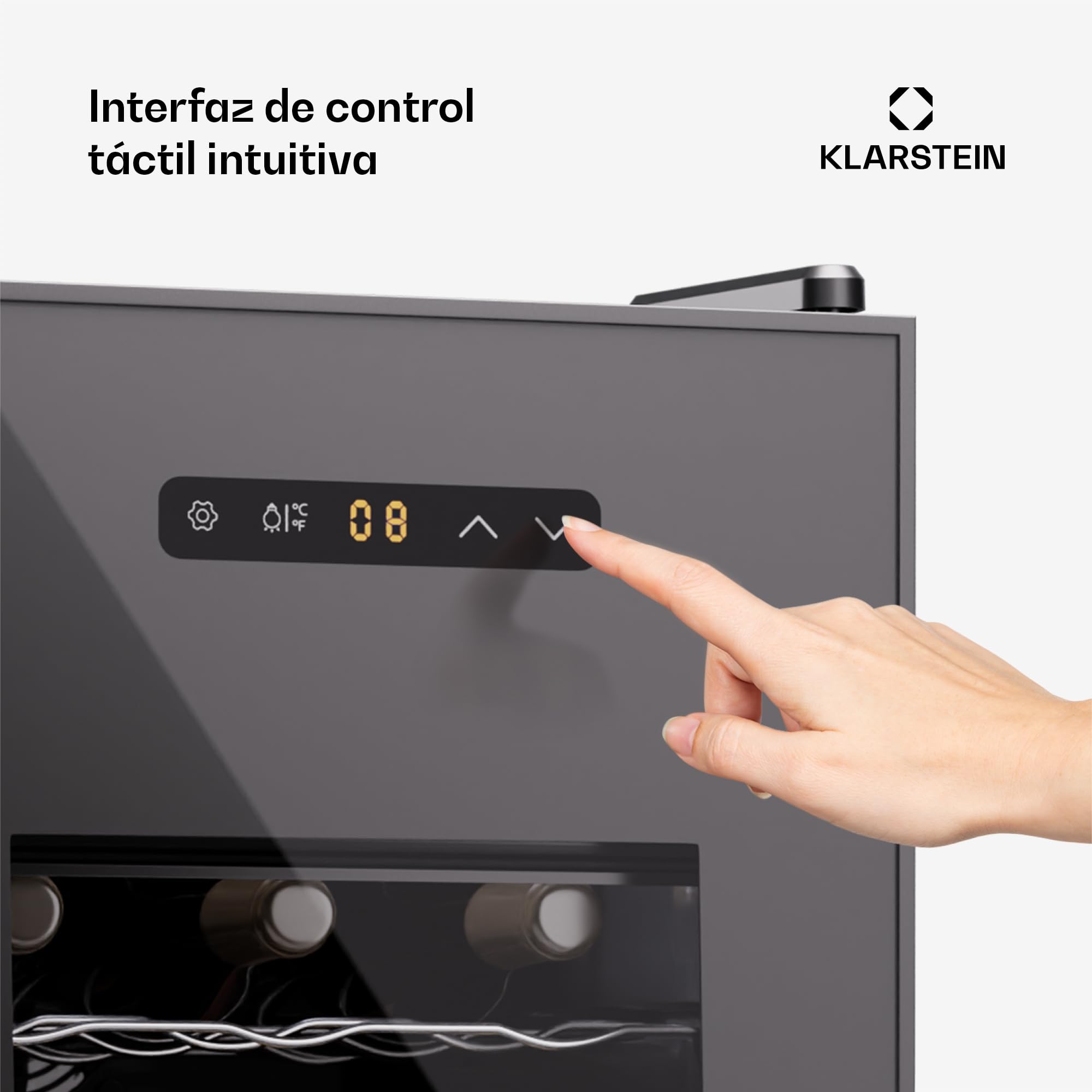 KLARSTEIN Nevera para vino independiente 1 zona, Nevera para bebidas pequeña, Nevera para vino pequeña con puerta de cristal,para botellas interior/exterior, para, 15 botellas