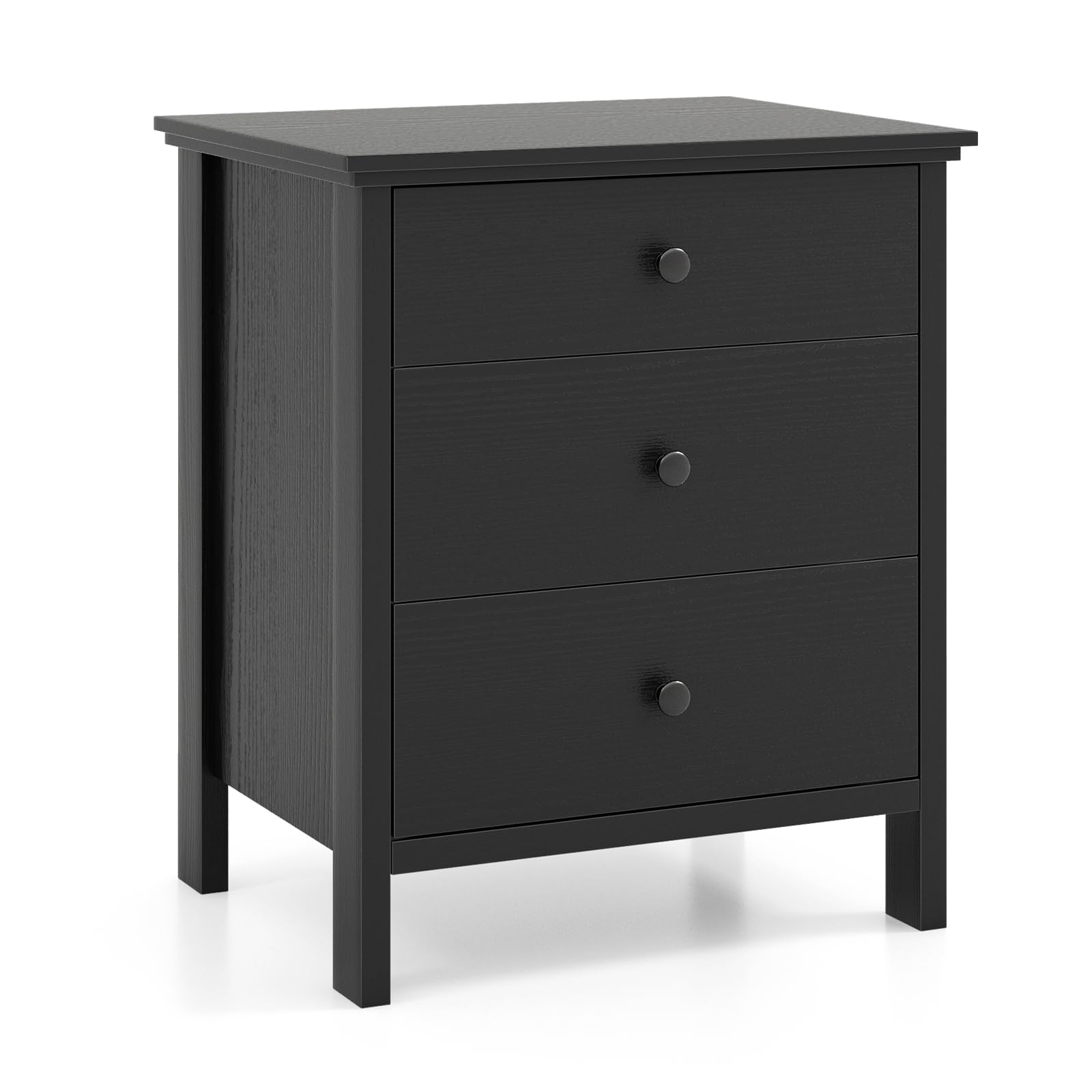 COSTWAY Bedside Table with 3 Drawers, Wooden Nightstand Sofa Side Table with Storage, Modern Bedside Cabinet Drawer Chest Accent End Table for Living Room Bedroom, 56x45x66cm (1, Black)