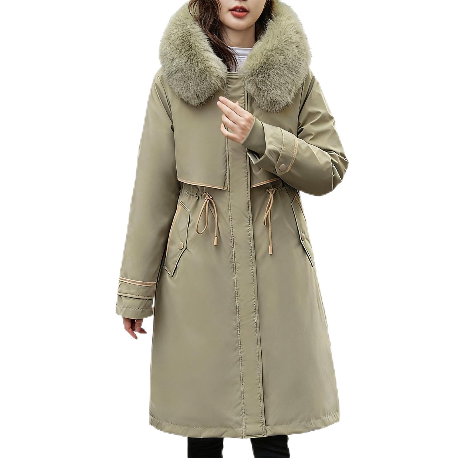 Abrigo Largo Mujer Invierno Plumas Chaqueta Acolchada a Prueba de Viento con Bolsillos Talla Grande Cálido Chaqueta Algodón de Invierno con Capucha Gruesa Elegantes Parkas Moda Caliente Cortavientos