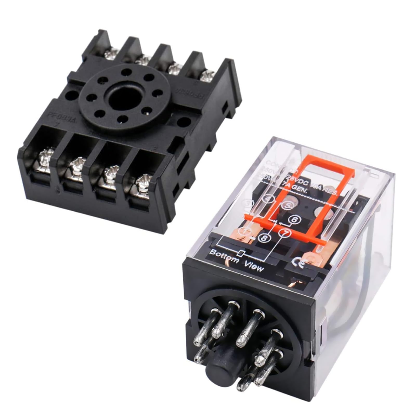 Binghe Rele 220v, Piccolo relè, Relè a doppio scambio,Relè di uso MK2P-I AC 220V bobina DPDT 8 pin con il suo zoccolo plug-in PYF83A Doppio contatto di scambio