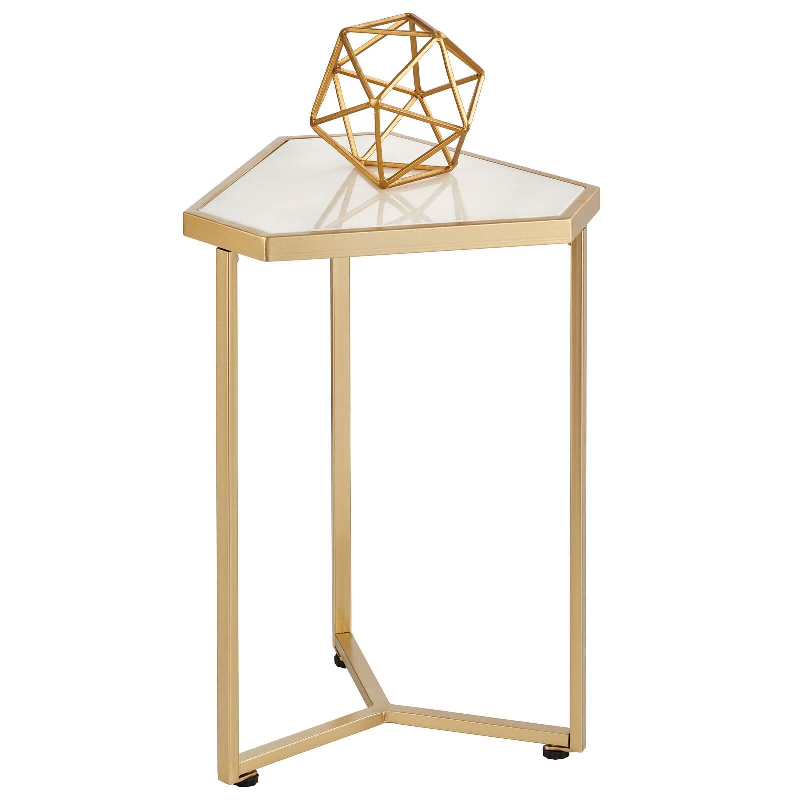 Photo 1 of mDesign Triangle Metal & Marble in-Lay Accent Table - Small Side/End/Drink Table - Decorative Legs, Marble Top - Home Decor Accent Furniture for Living Room, Bedroom- Soft Brass/Marble 1 Soft Brass/Marble