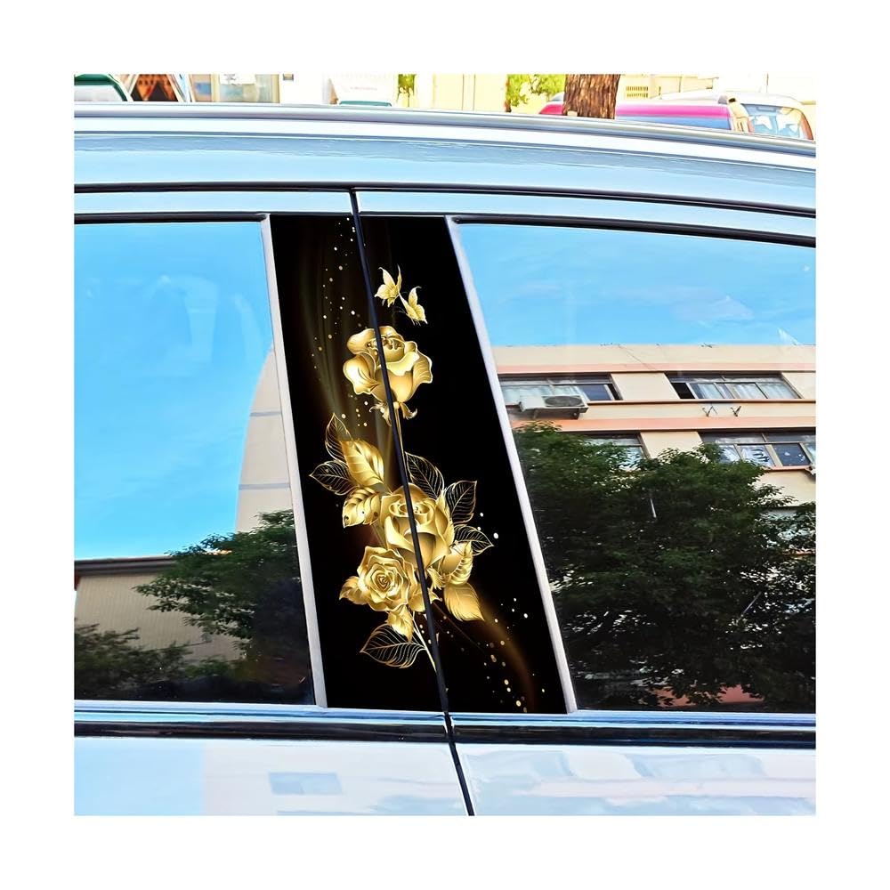 Bertdcx One Color Golden Flower Sticker Decal 2 Pieces Set Suitable For Vehicle B-Pillar Auto Parts