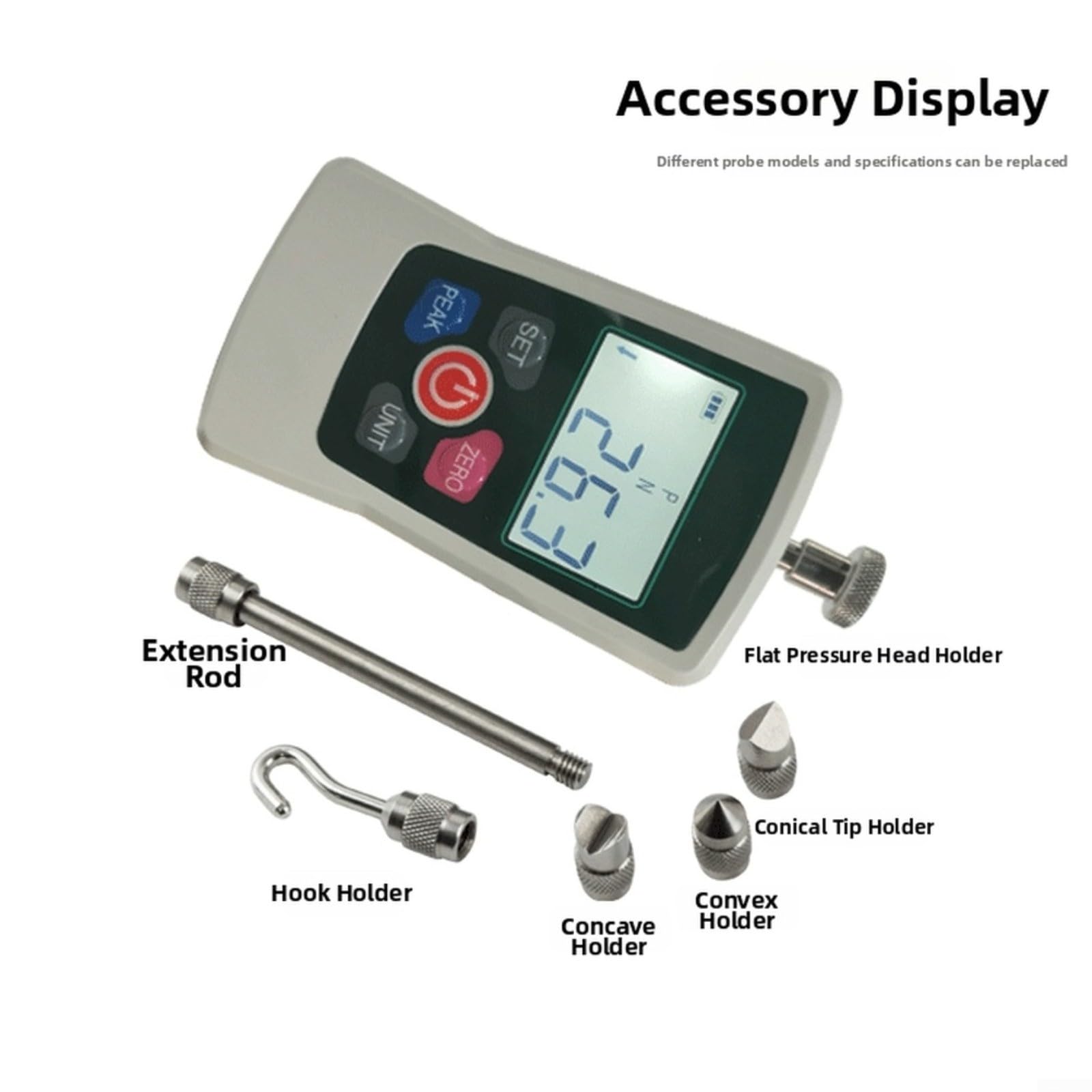 Misuratore di forza digitale ZMF-500, tester push pull da 50 kg con gancio in acciaio inossidabile, multi-unità per ricerca di laboratorio industriale