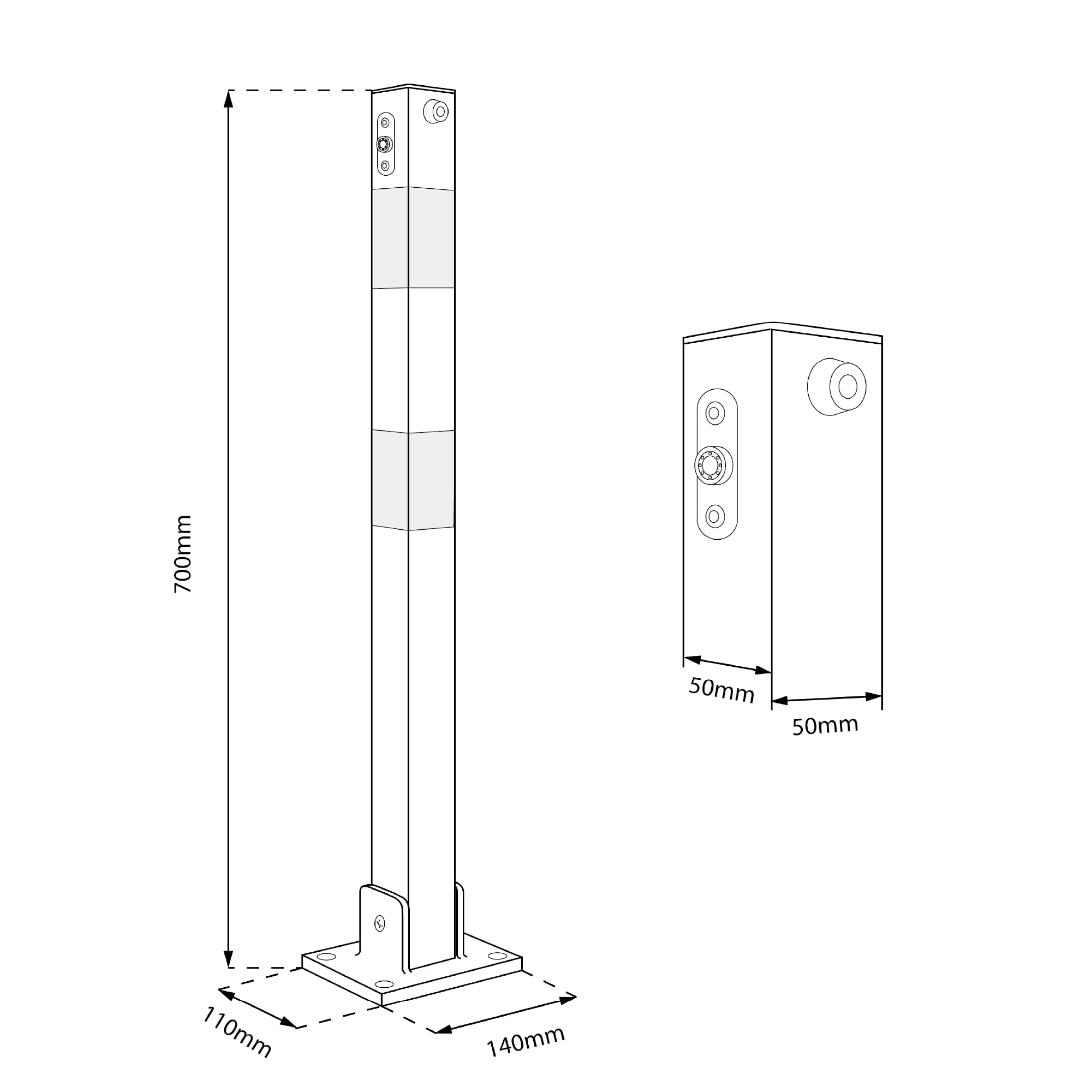 EBERSIGN - Pack 2 Cepo para Plaza Garaje Reflectante con Llave | Bolardo para Parking Acero Galvanizado Resistente | Barrera Parking de Fácil Instalación y Durable, 72,5 x 11 x 70 cm