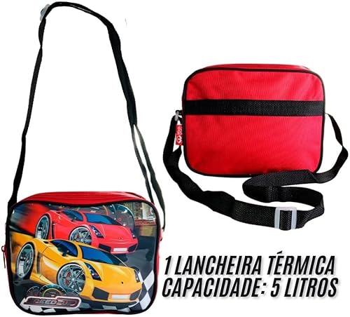 Kit Mochila de Rodinhas Carrinho Infantil com Grande Capacidade, Lancheira Térmica e Estojo Escolar