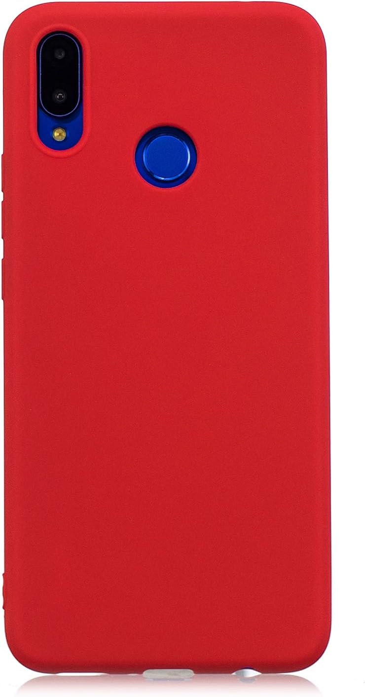 cuzz Huawei Nova 3i / P Smart Plus Case + (1 Piece Tempered Glass Screen Protector) Solid Colour Premium Flexible Soft Silicone TPU Case Ultra Light Non-Slip Anti-Shock Cover (Red)