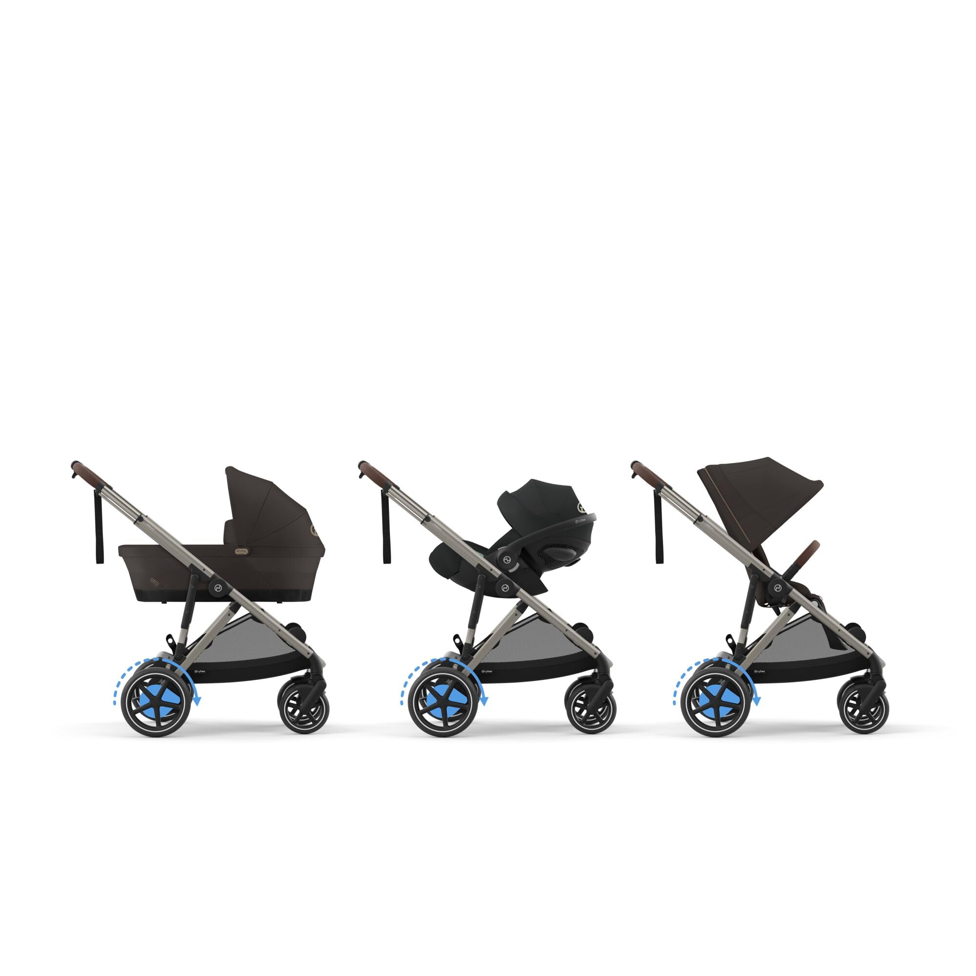 CYBEX Poussette Gold e-GAZELLE S, de la naissance à environ 4 ans, max. 22 kg (mode simple) / 2x 22 kg (mode duo), système tout-en-1 avec propulsion électrique et 20+ configurations, brun chocolat