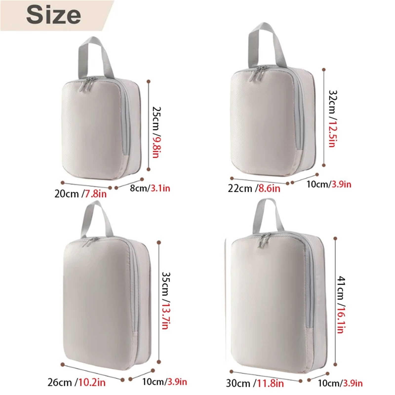 Set di 4 borse portaoggetti da viaggio con compressione, for riporre bagagli, abbigliamento e altro ancora per Vestiti, Scarpe, Cosmetici(Beige)