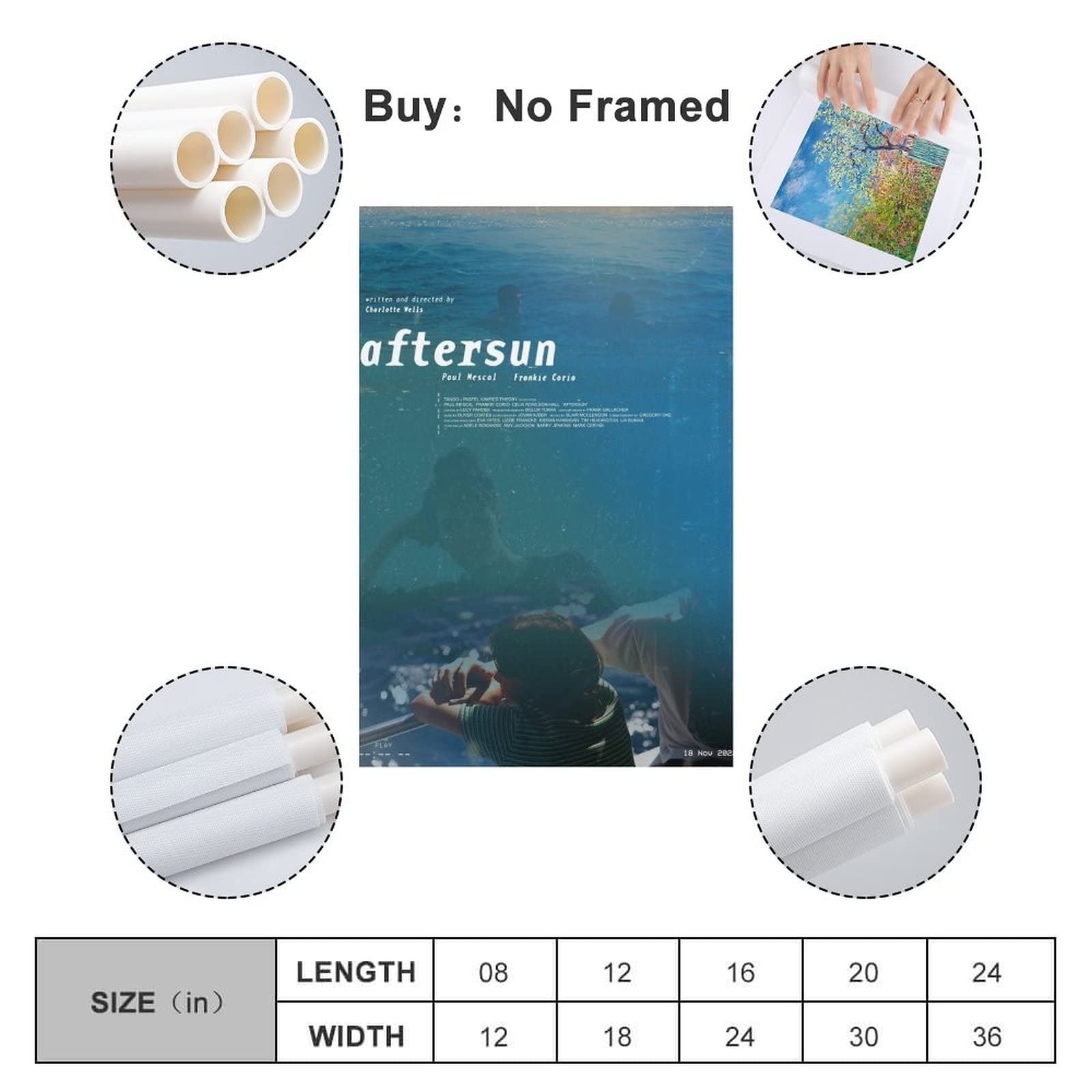 BBZL Poster del film Aftersun 2022, stampa artistica su tela decorativa moderna con immagine di famiglia ragazzo ragazza camera da letto soggiorno decorazione da parete poster 20 x 30 cm