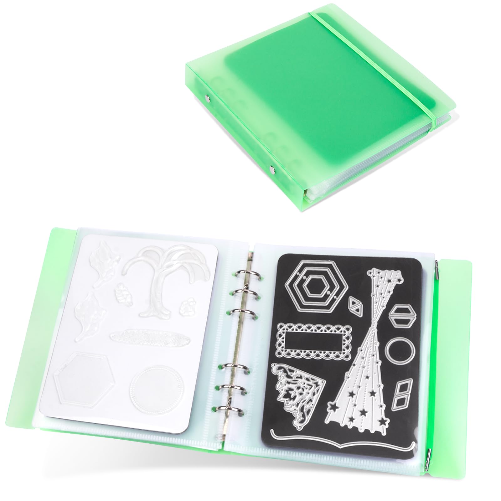 UNIMEIX 12 Pcs Magnetic Sheets for Die Storage with 1 Binder Cover, Stamp and Die Storage Pockets Die Cut Storage for Card Making Supplies(0.8 mm Thickness, Green)