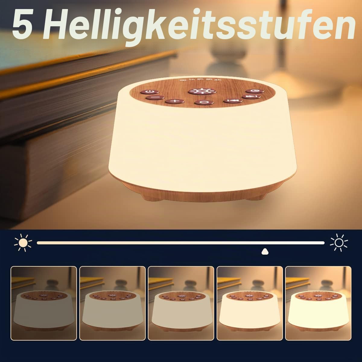 Color Noise Soundmaschine mit 10 Farben Nachtlicht, 25 Geräusche, 32 Lautstärkestufen, 3 Helligkeitsstufen, 5 Timer und Memoryfunktion