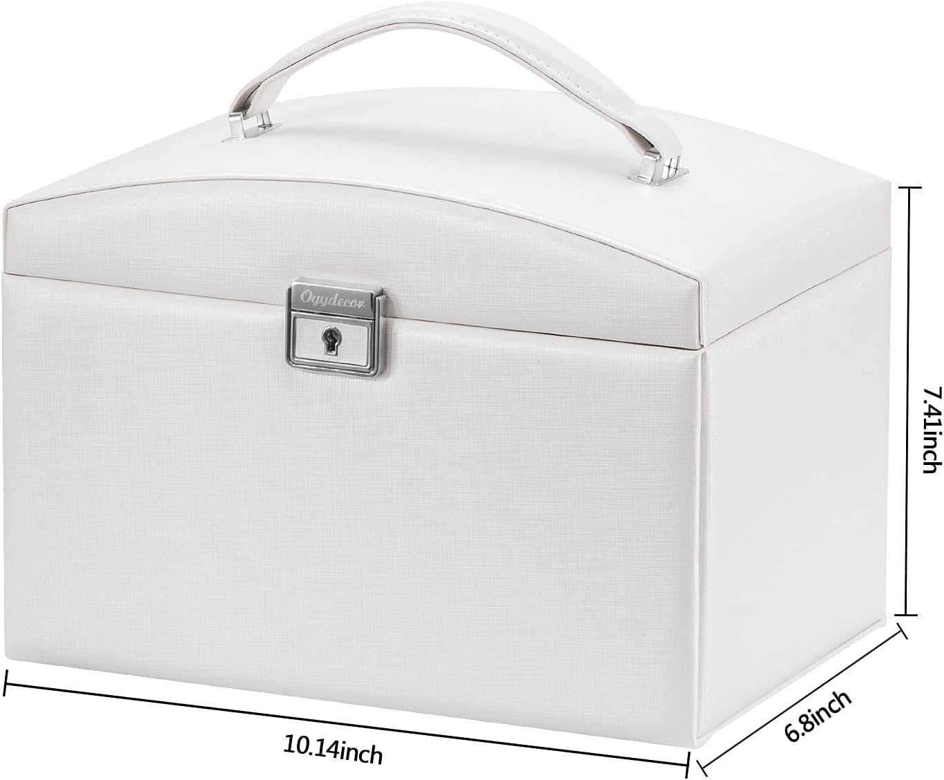 Oyydecor Jewelry Box Organizer for Women Girls, Senior PU Leather, Medium Sized Jewelry Storage Box with Lock Medium Jewelry Organizer Portable Travel Jewelry case (L-White) : Clothing, Shoes & Jewelry