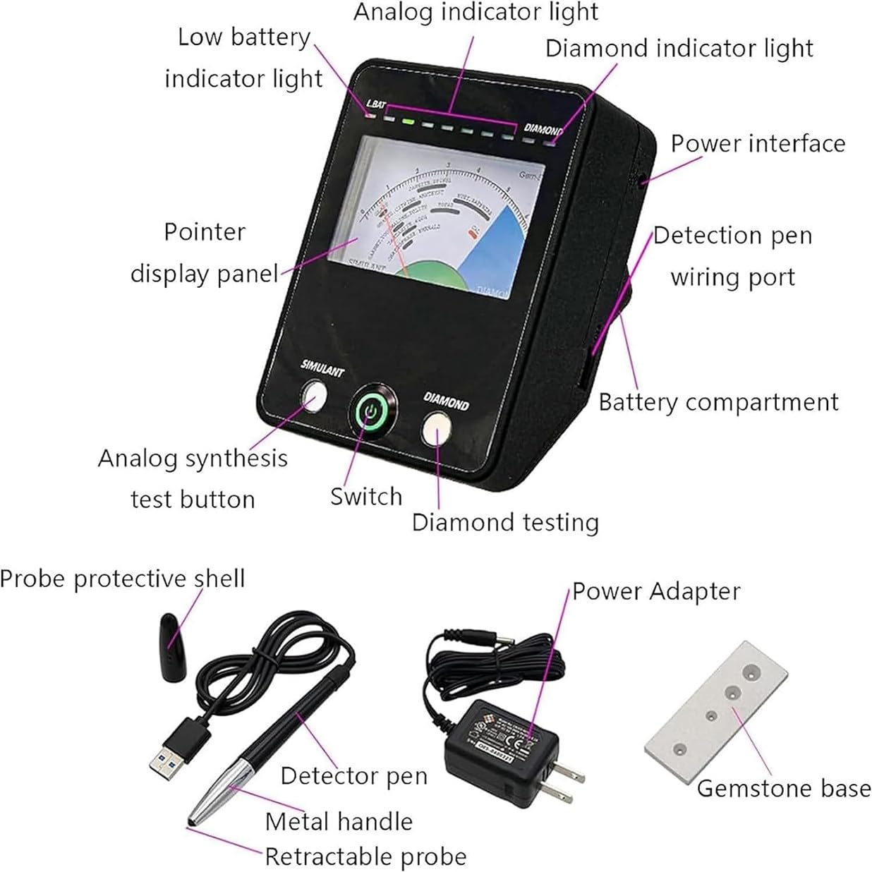 Probador De Moissanita De Diamante De Alta Precisión, Probador De Piedras Preciosas, Herramienta De Selección De Prueba De Joyería Con Tablero De Puntero Y Luz Indicadora, Calibración Automática