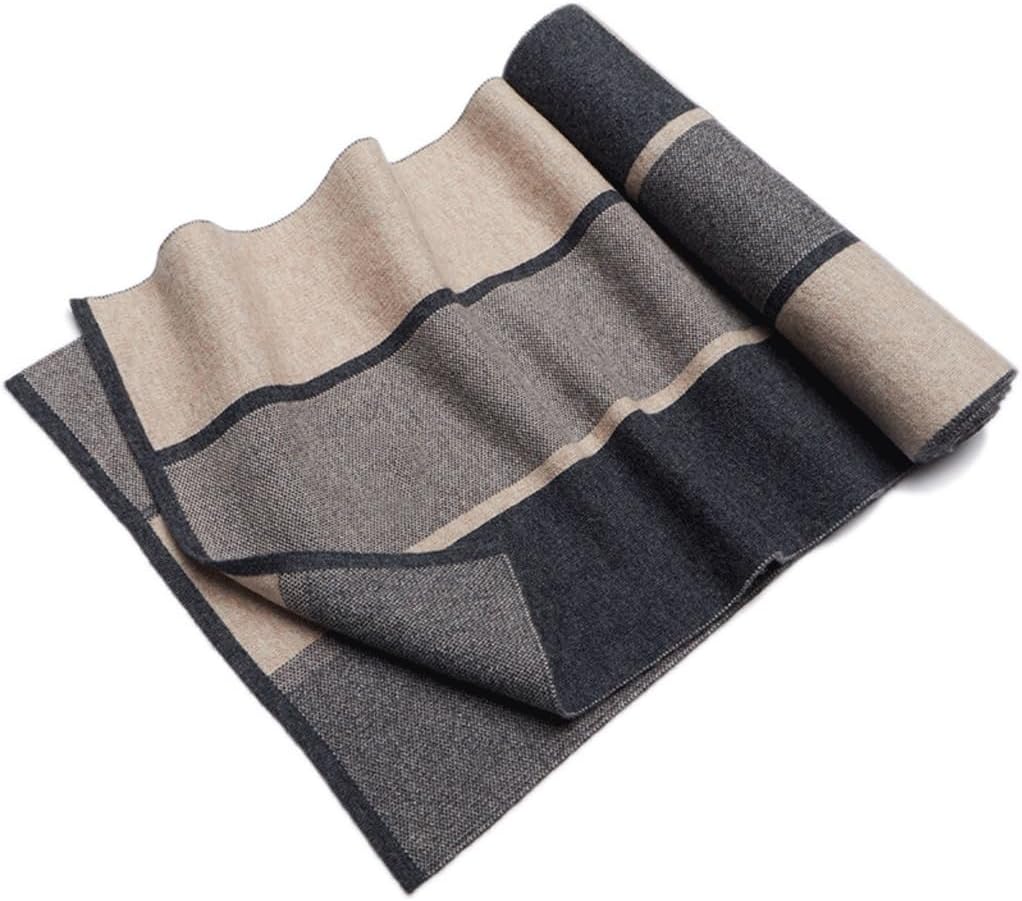 HBJWOV Men's knitted plaid striped scarf for autumn and winter warmth scarf