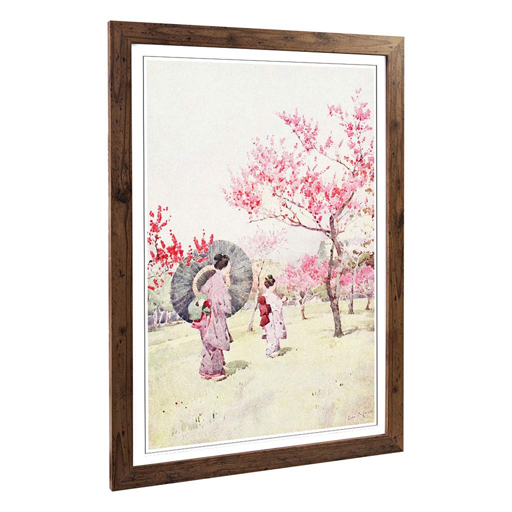 Big Box Art Framed Print of Ella Du Cane Japanese Oriental Peach Blossom Design | Wall Art Picture | Home Decor for Kitchen, Living Room, Bedroom, Hallway, Walnut, A2 / 24.5x18 Inch / 62x45cm
