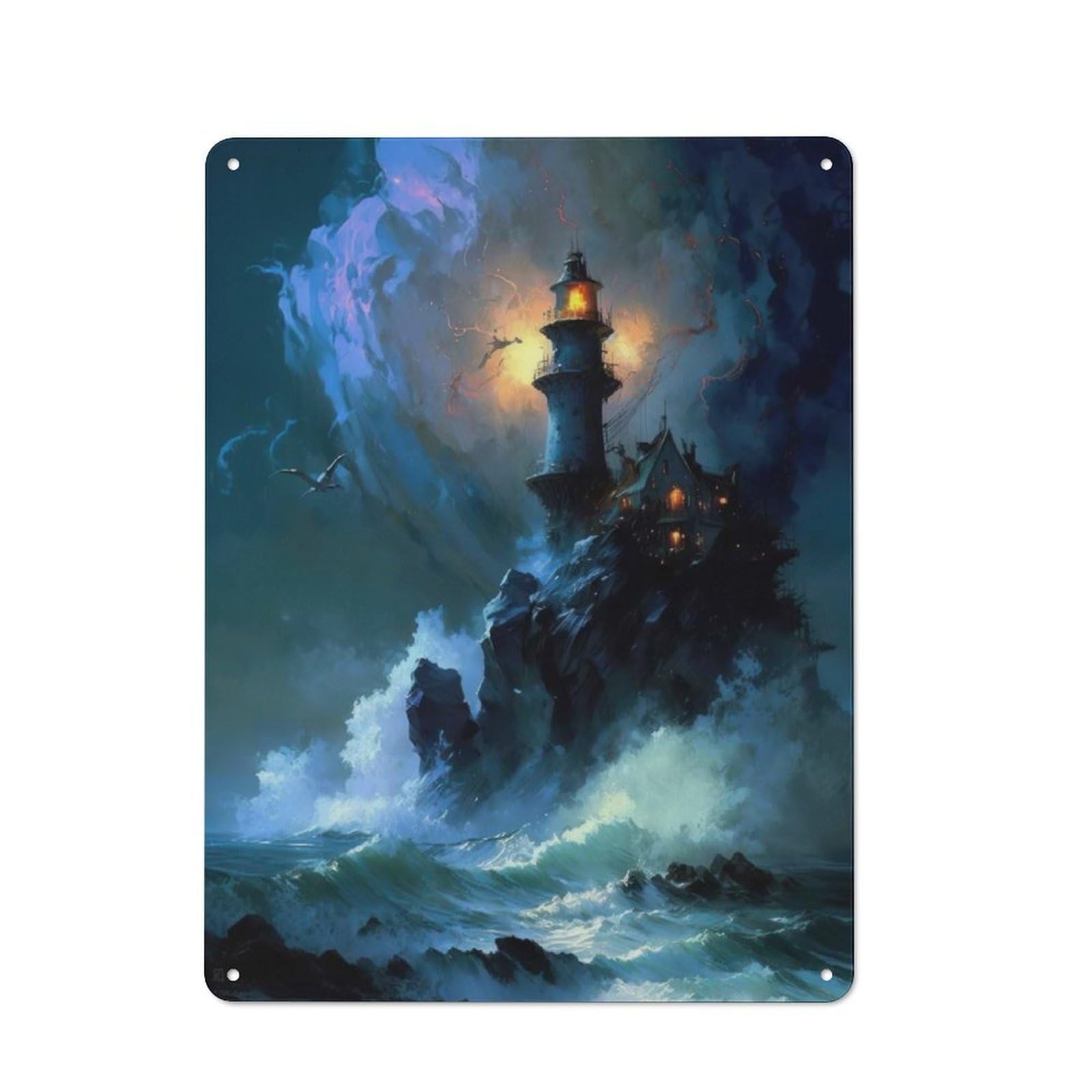 Junmoney A Lighthouse In A Storm V3 Tin Sign With Design 40X30cm, Outdoor Room Porch Wall Decor For Greenhouse, Garden Room, Cafe Or Entryway