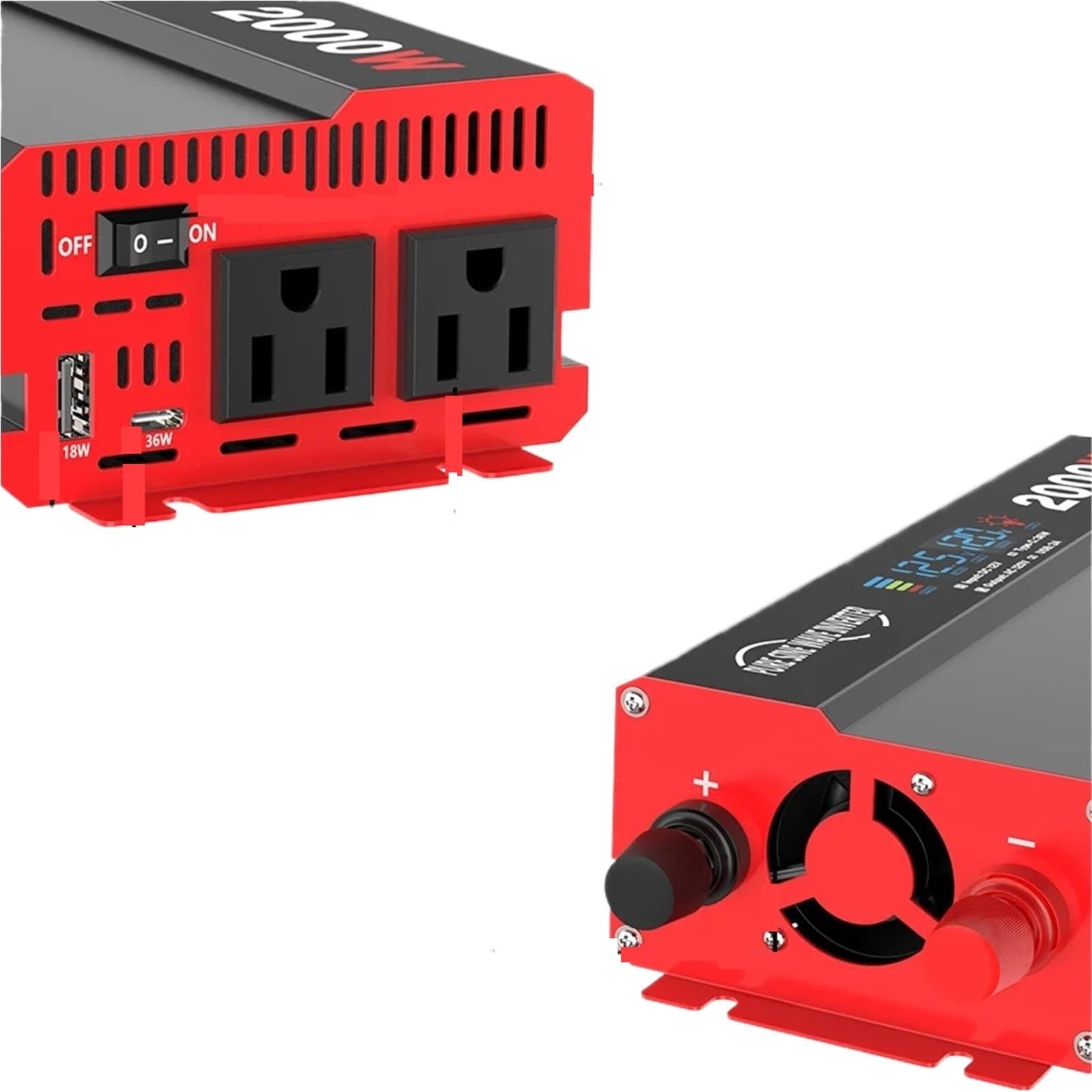 Inverter, Inverter di potenza a onda sinusoidale pura da 2000 W, CC 12 V a CA 120 V for camper, pannelli solari, campeggio