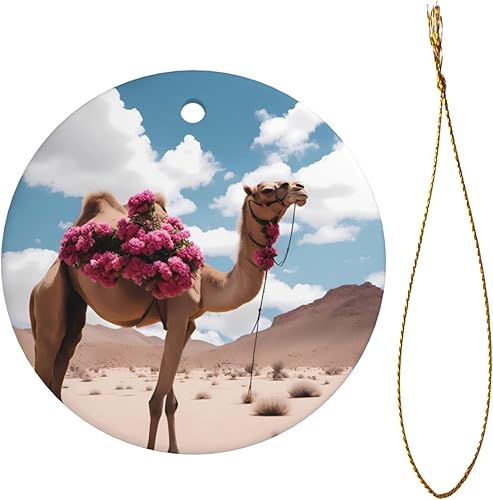 Miniatura 2 de Beautiful Camel Round Ceramic Pendant with Hole and Gold Rope for Christmas and New Year Hanging Decoration at Home