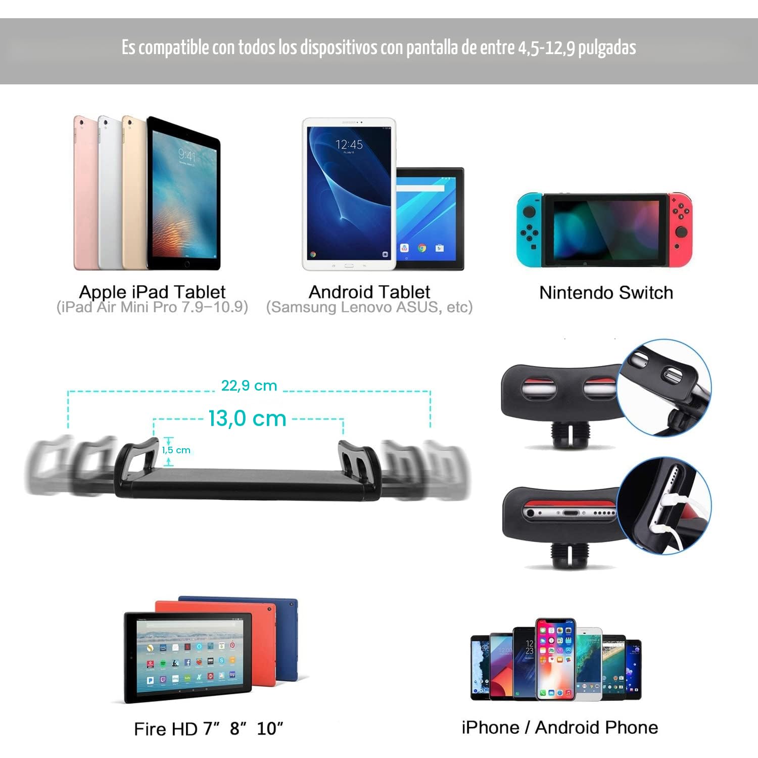 SAMHOUSING Soporte giratorio de 360 grados para tablet y teléfono – Brazo de aluminio estable para iPad y otros dispositivos de 4,5 a 12,9 pulgadas