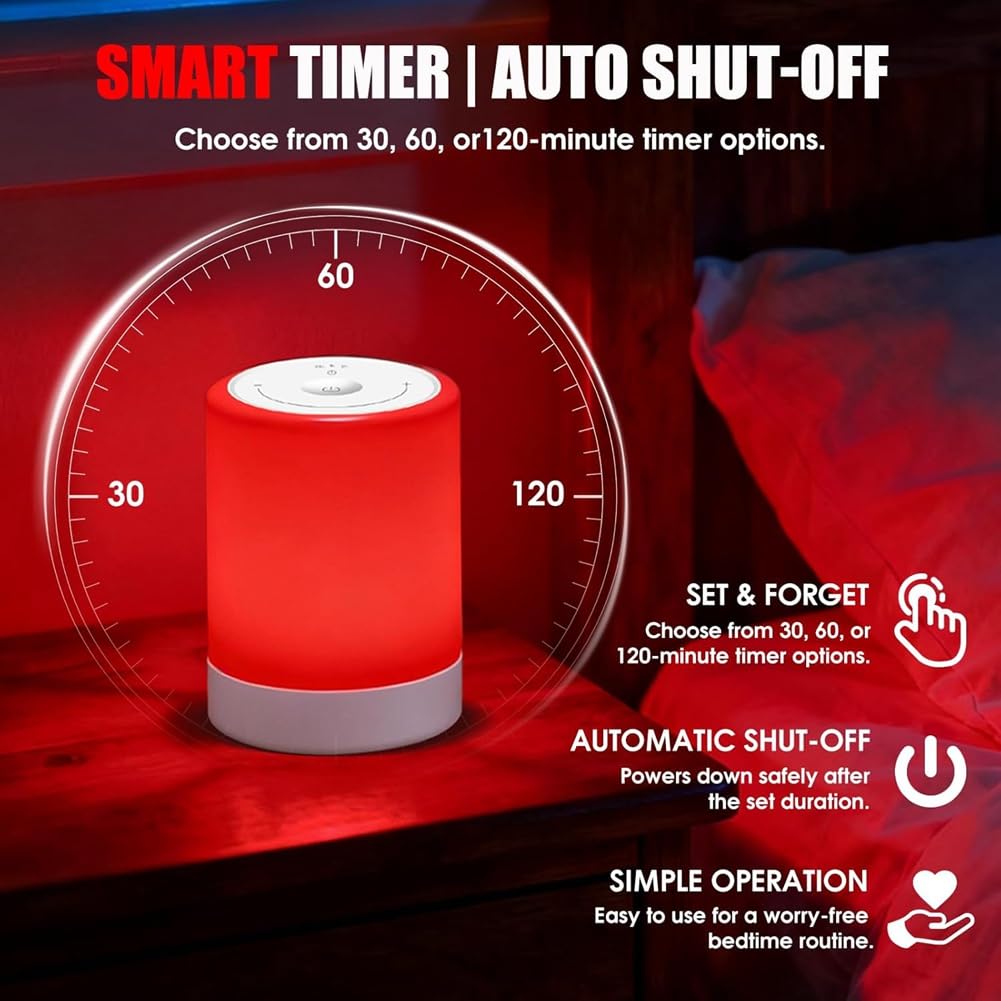 Fonction Aide au Sommeil et Lampe de Lumière du Jour, Thérapie par Lumière Rouge pour Le Sommeil, Lumières Nocturnes Rouges avec Longueur d'onde de 670nm, Type Tactile