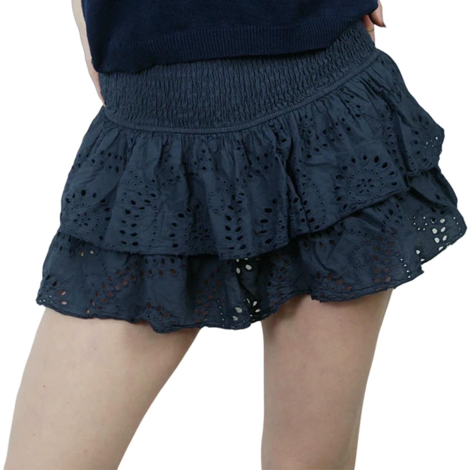 Rock Damen Frauen Rüschen Layered Hohl Mini Röcke Smocked Eine Linie Plissee Kurze Röcke Teen Mädchen Strand Röcke-blau-l