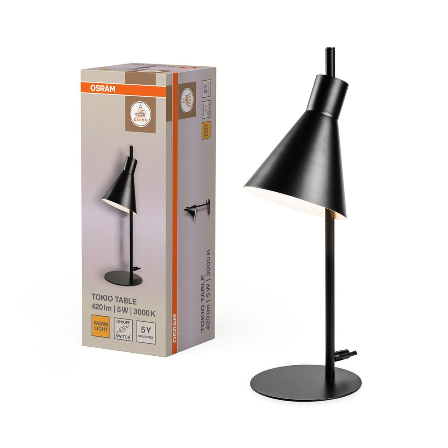 Licht-Erlebnisse LED Tischleuchte Stahl Schwarz 3000 K Wohnzimmer Schlafzimmer Nachttisch Büro wohnlich H:44 cm elegant Tischlampe Schreibtisch