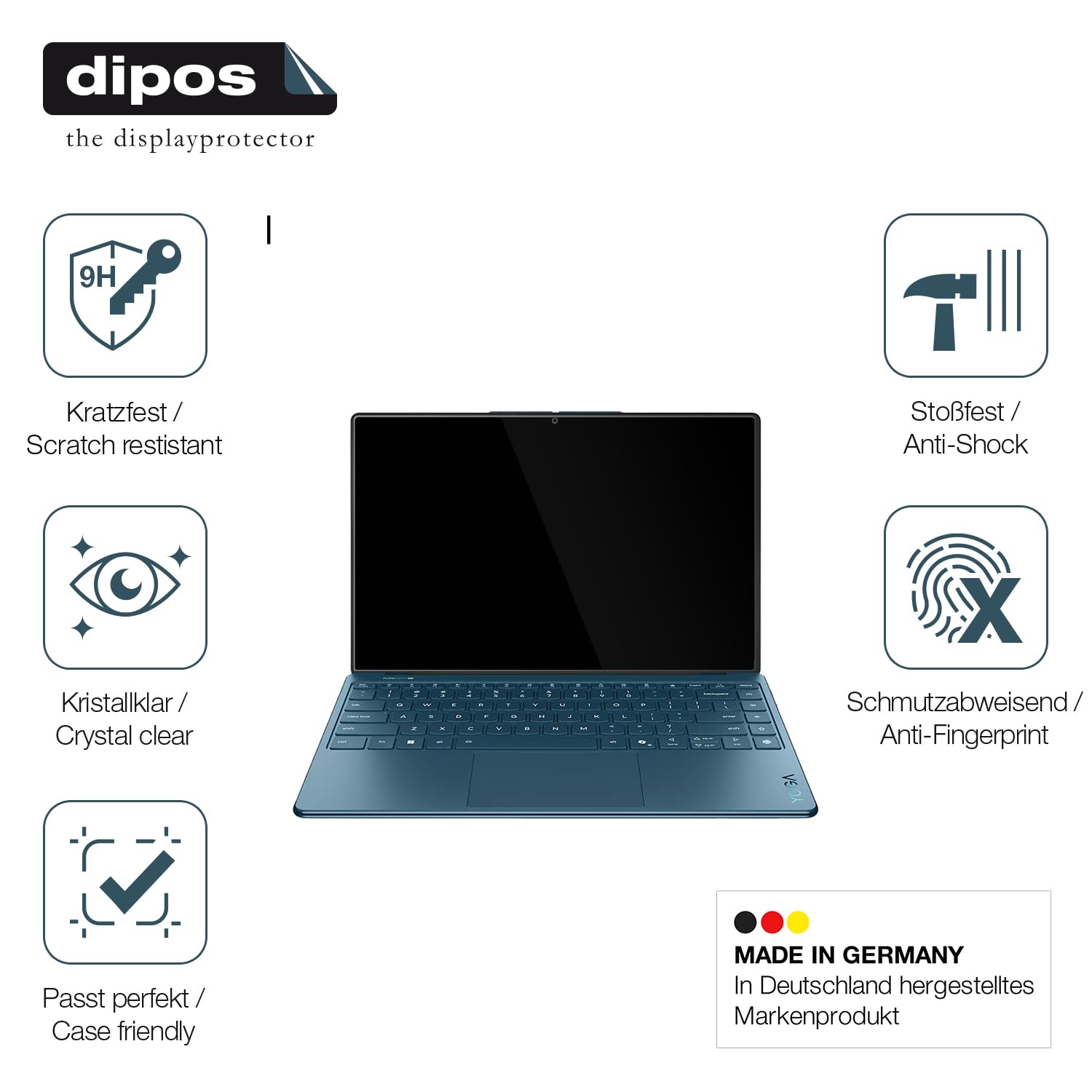 dipos 2x Pellicola Protettiva 9H per Lenovo Yoga 9 2-in-1 14ILL10 14 Zoll | Non si rompe e non si scheggia, non è vero vetro, Anti-Shock, si adatta perfettamente, antigraffio, senza bolle, autoadesiva