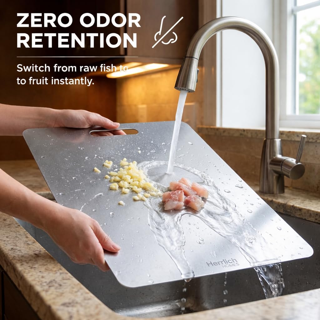 Herrlich Homes Rectangle 304 Stainless Steel Chopping Board | with 2 Steel Straw & Anti-Skid Silicon Pads | Non Slip | Round Edge | for Cutting Vegetables, Meat,Fish,Fruits | X-Large | 50 x 31 cm 3