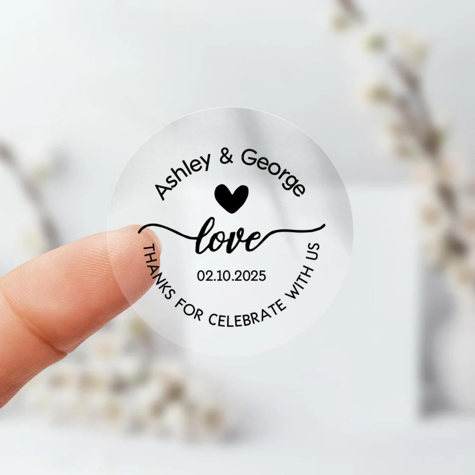 Calcomanías Redondas Personalizadas Para Boda - 100 Unidades, Transparentes, 5 Cm