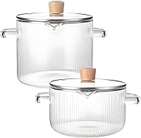 Vista 1 de Juego de 2 cacerolas de vidrio de borosilicato transparente, resistentes a altas temperaturas, apto para estufa, microondas y lavavajillas, incluye