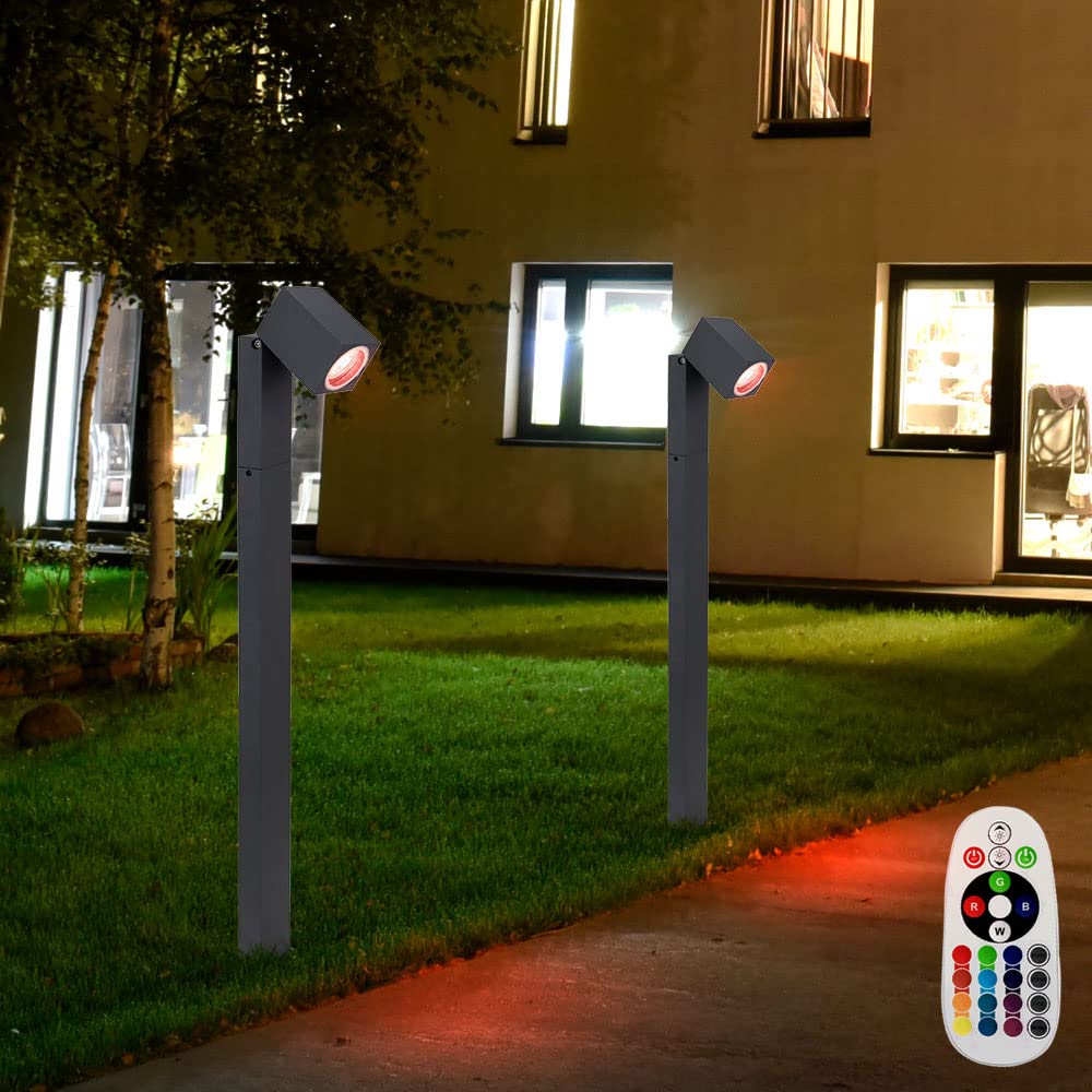 Wegeleuchten Außen anthrazit Garten Stehlampe Aussen Außenleuchte Terrasse stehend, schwenkbar, Fernbedienung dimmbar, 1x RGB LED 3,5W, LxBxH 11,5x7,2x80 cm