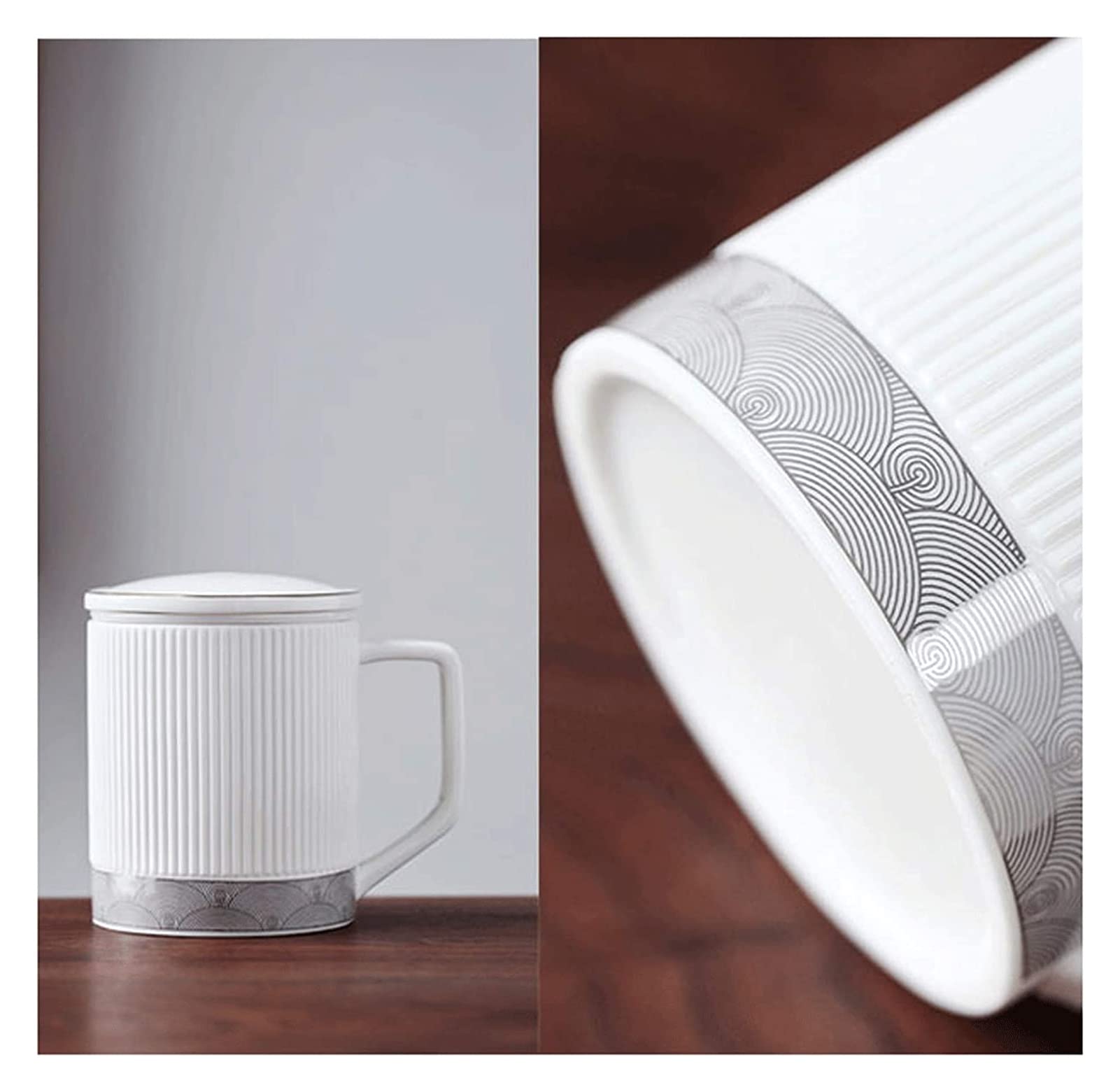 Taza de café de cerámica, taza de té para oficina y hogar, taza de café de cerámica con separador de té, taza de agua de 400 ml con tapa, mango antiquemaduras, exquisita para Navidad, día de San