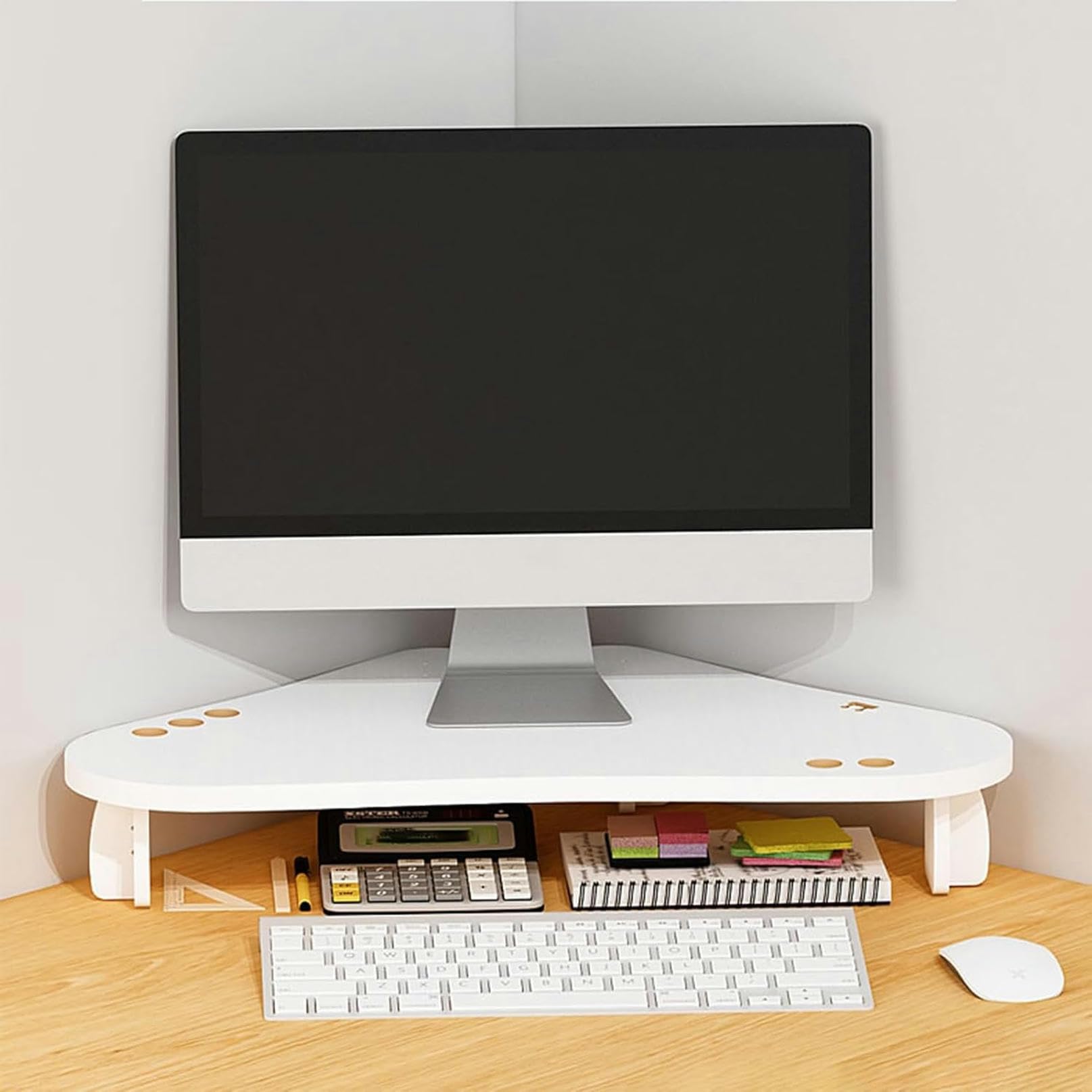 Support de moniteur triangulaire d'angle avec porte-stylo pour bureau