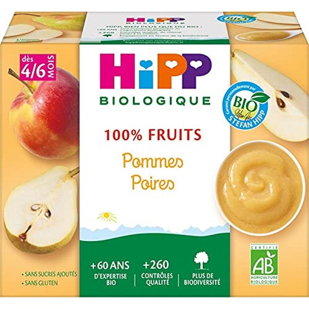 HiPP 100% Frutas Manzanas Peras desde 4/6 Meses Bio 4 Tarros