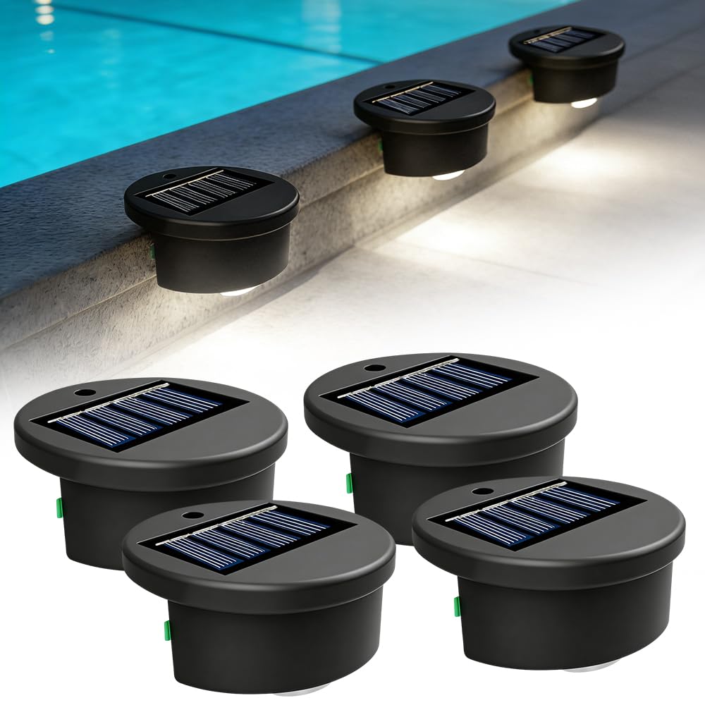 4 Pack Pool Lighting Solar Solar Lights Wall Decoration Outdoor Pool Lighting Accessories Fun Solar Wall Light Outdoor Waterproof Solar Fence Lights for Outdoor Stairs, Steps, Porch, Patio, Patio