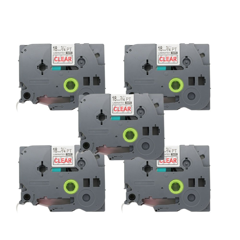 BROVACS 5 Pack Red on Clear Label Tape Compatible for Brother P-Touch TZ 142 TZe 142 18mm 3/4" OPA1114Bx5