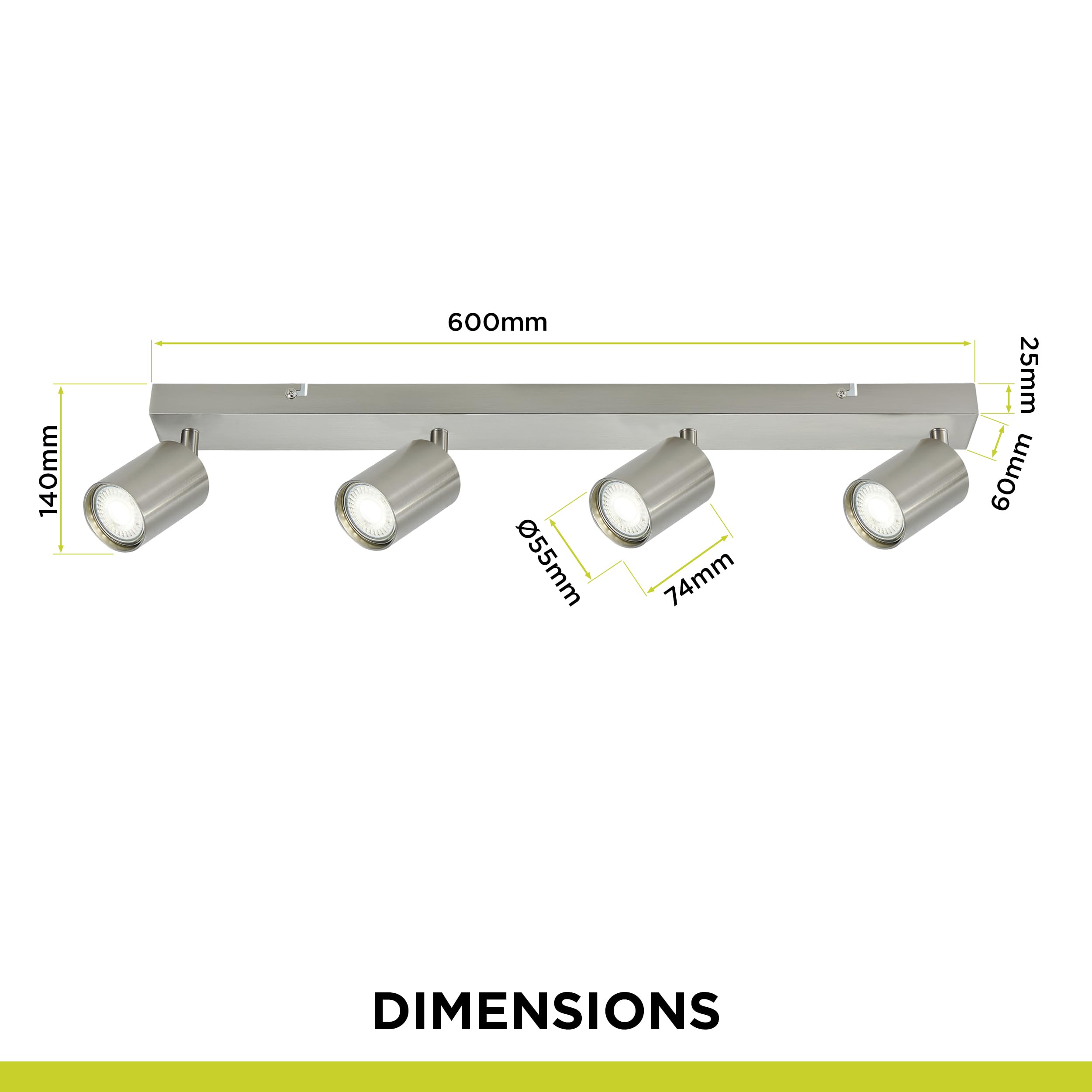 Integral LED Rampe LED Siena 4 spots GU10 | Éclairage intérieur pour montage au plafond | Têtes orientables et rotatives | Idéal pour salon, chambre, cuisine et salle à manger - Nickel satiné